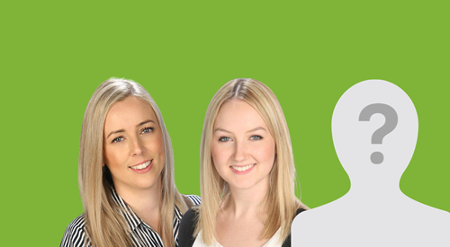 Kate Collins, Sam James on green background